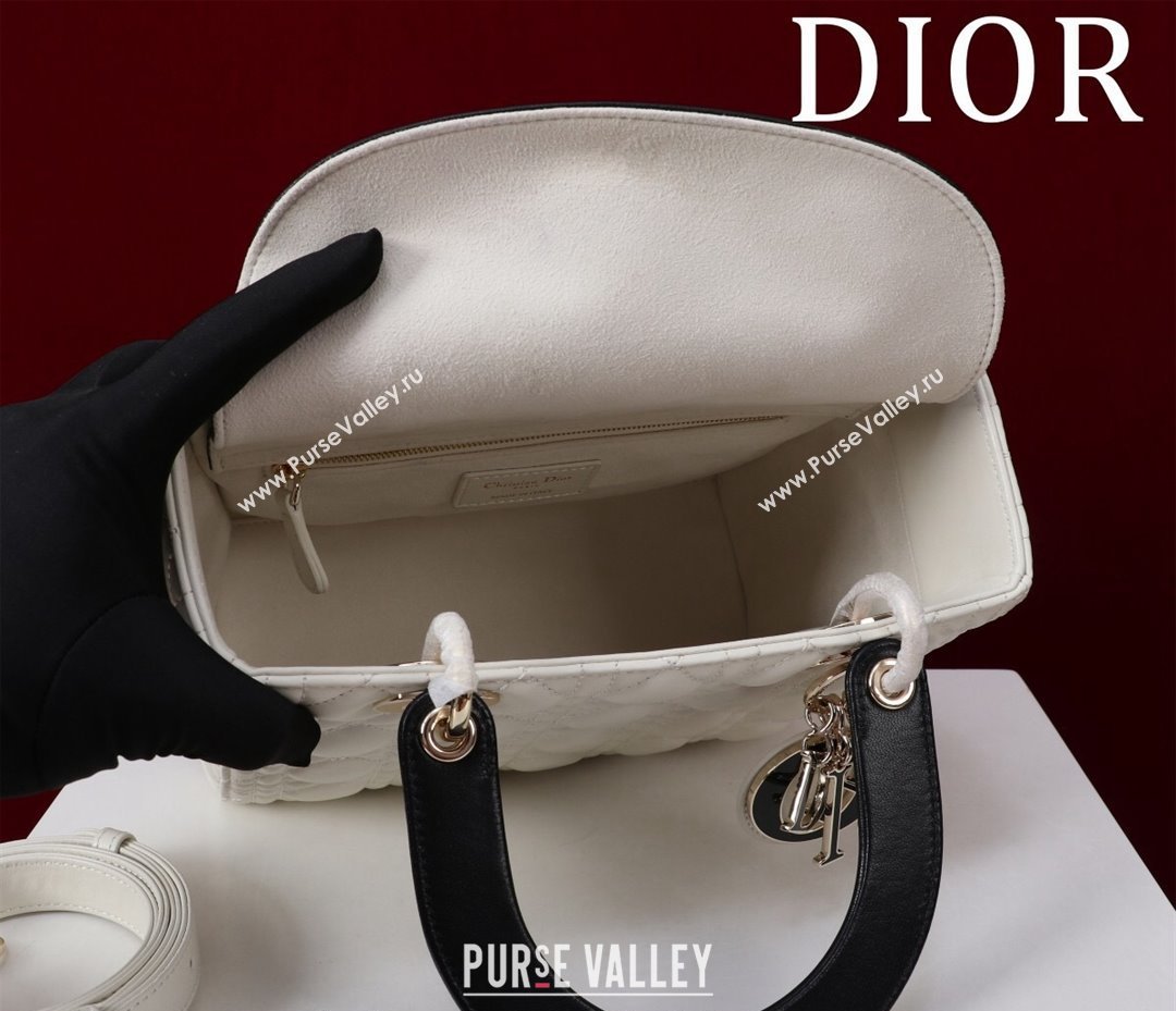 Dior Medium Lady Bag in Two-Tone Cannage Lambskin White/Black 2024 M0565 (XXG-240923081)