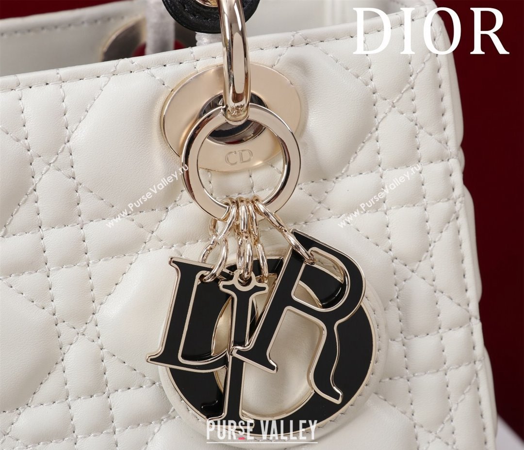 Dior Medium Lady Bag in Two-Tone Cannage Lambskin White/Black 2024 M0565 (XXG-240923081)