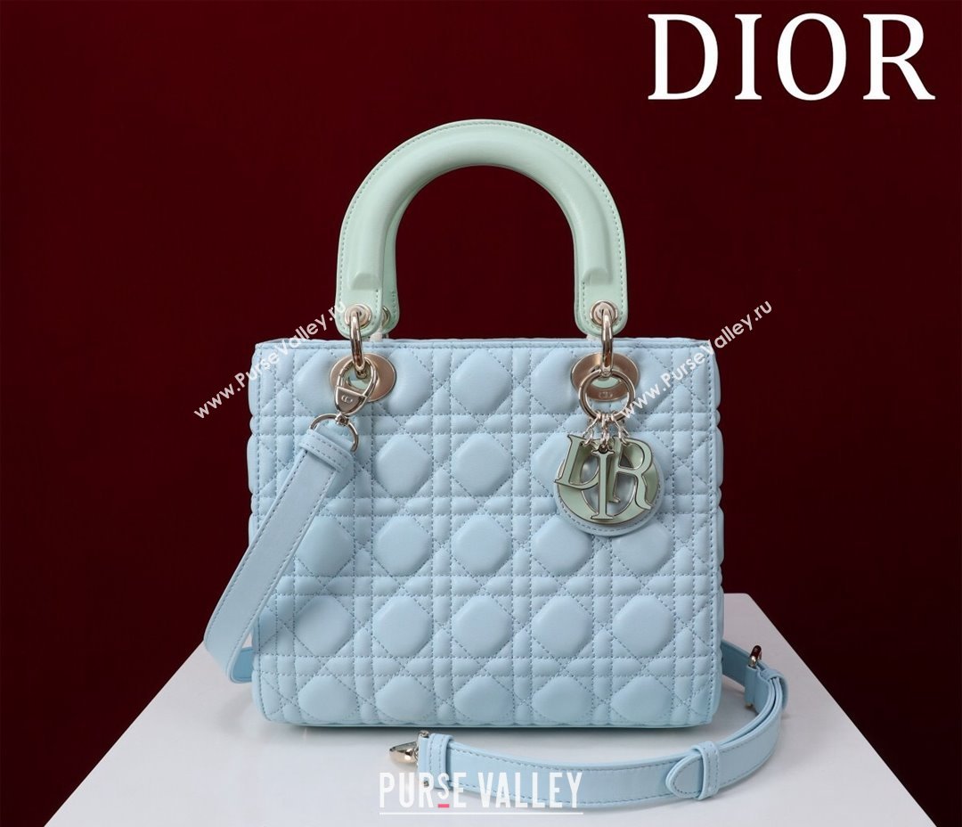 Dior Medium Lady Bag in Two-Tone Cannage Lambskin Blue/Green 2024 M0565 (XXG-240923082)