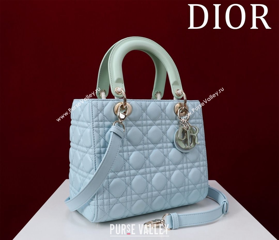 Dior Medium Lady Bag in Two-Tone Cannage Lambskin Blue/Green 2024 M0565 (XXG-240923082)