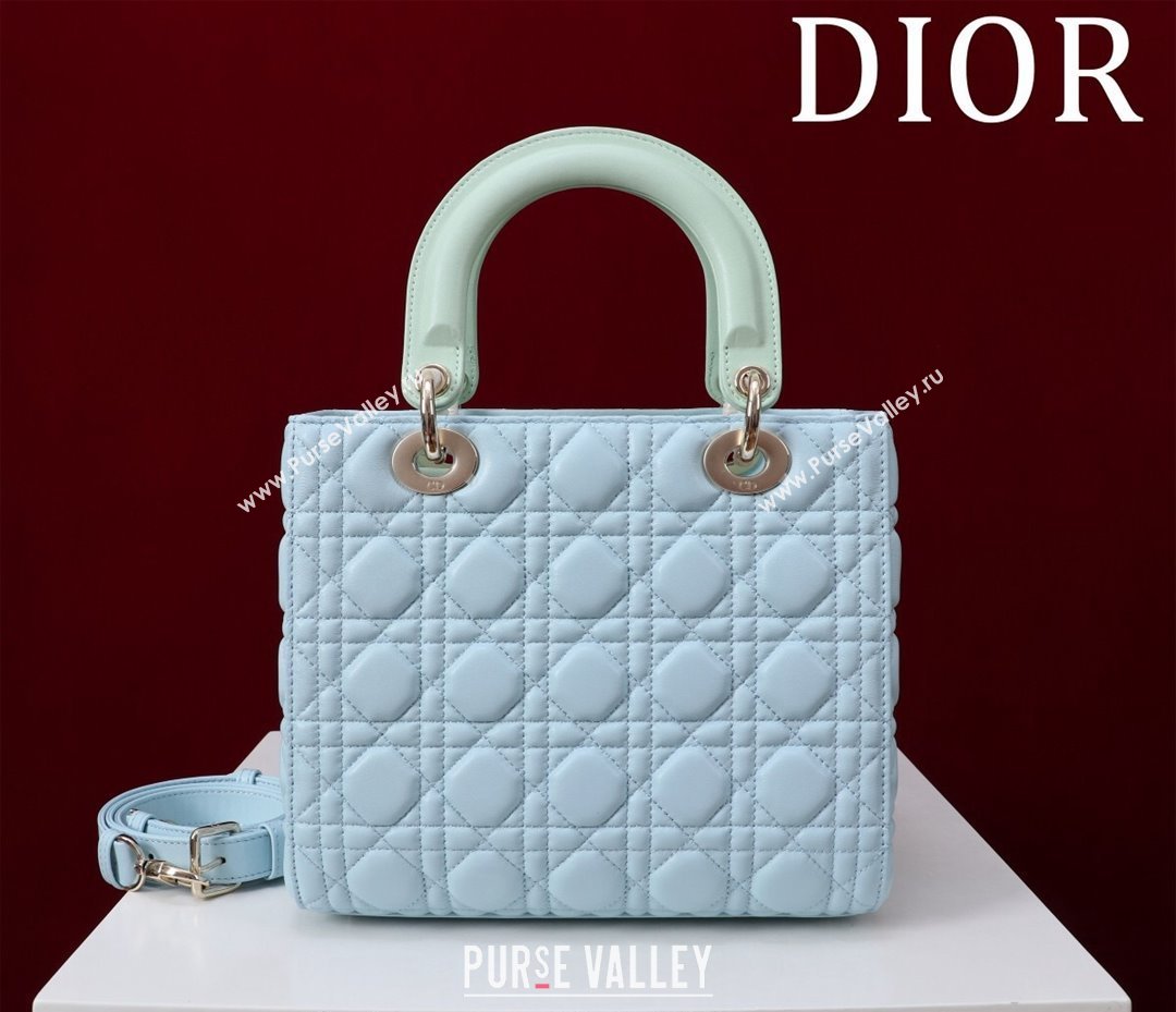 Dior Medium Lady Bag in Two-Tone Cannage Lambskin Blue/Green 2024 M0565 (XXG-240923082)