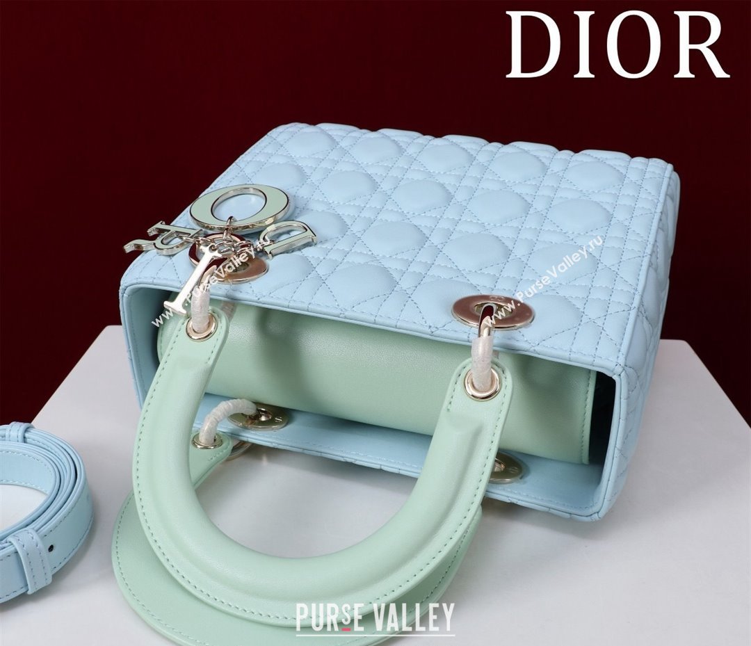 Dior Medium Lady Bag in Two-Tone Cannage Lambskin Blue/Green 2024 M0565 (XXG-240923082)