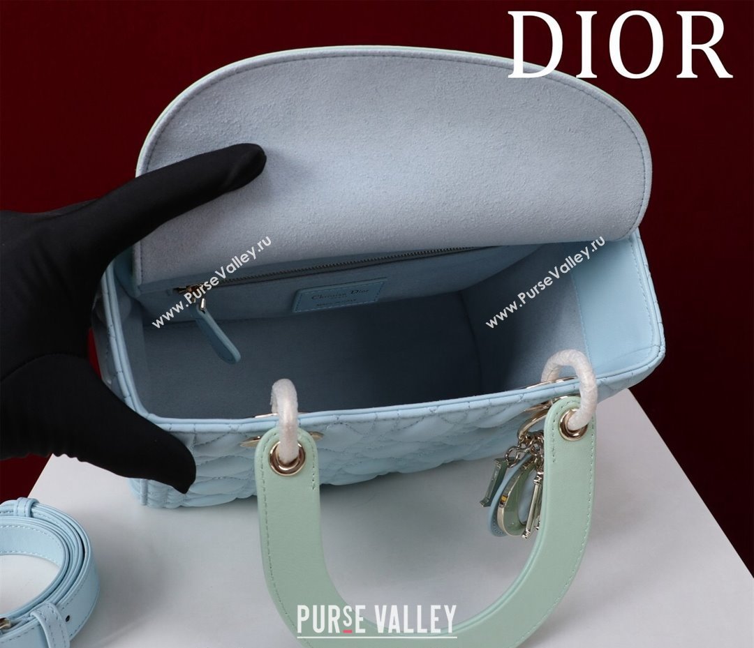 Dior Medium Lady Bag in Two-Tone Cannage Lambskin Blue/Green 2024 M0565 (XXG-240923082)