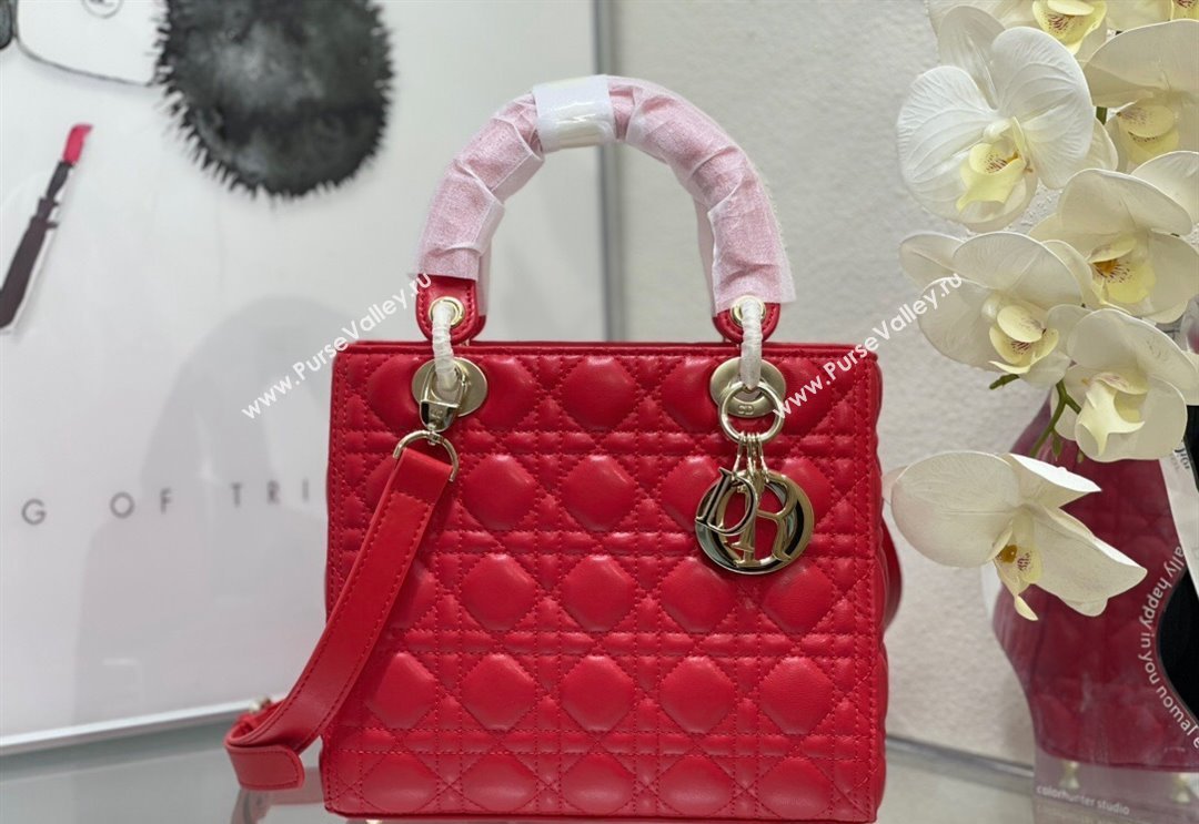 Dior Medium Classic Lady Bag in Cannage Lambskin Red 2024 M0565 (XXG-240923083)