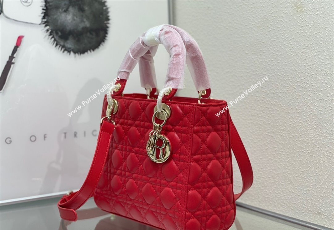 Dior Medium Classic Lady Bag in Cannage Lambskin Red 2024 M0565 (XXG-240923083)