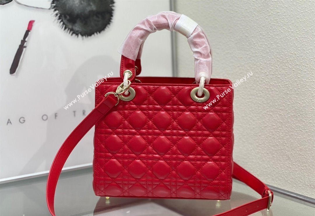 Dior Medium Classic Lady Bag in Cannage Lambskin Red 2024 M0565 (XXG-240923083)