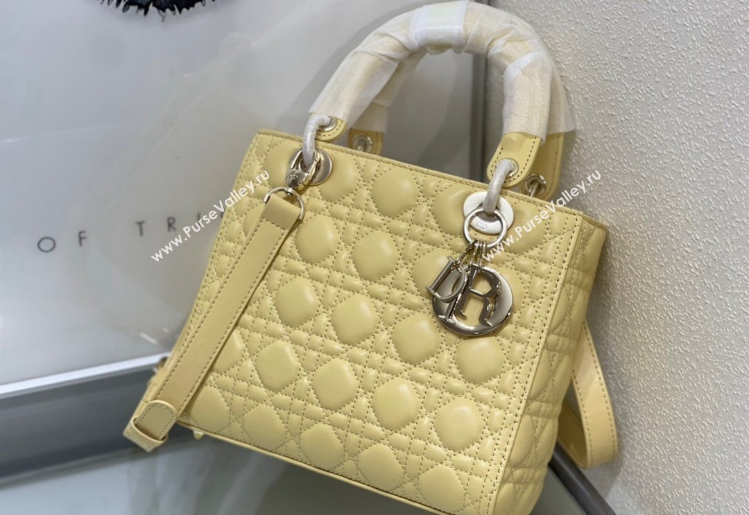 Dior Medium Classic Lady Bag in Cannage Lambskin Yellow 2024 M0565 0923 (XXG-240923084)
