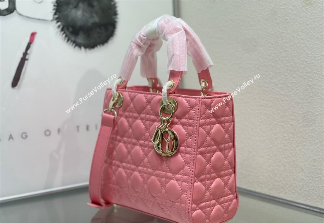 Dior Medium Classic Lady Bag in Cannage Lambskin Pink 2024 M0565 0923 (XXG-240923085)