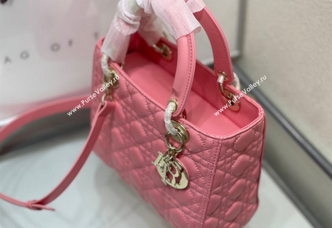 Dior Medium Classic Lady Bag in Cannage Lambskin Pink 2024 M0565 0923 (XXG-240923085)