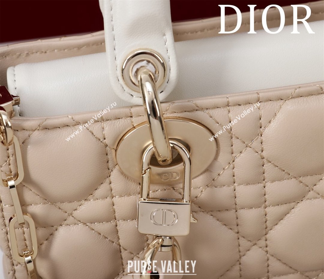 Dior Small Lady D-Joy Bag in Two-Tone Cannage Lambskin Beige/White 2024 M0541 (XXG-240923067)