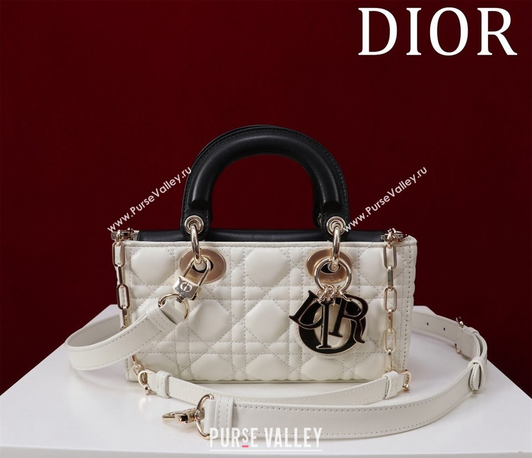 Dior Small Lady D-Joy Bag in Two-Tone Cannage Lambskin White/Black 2024 M0541 (XXG-240923069)