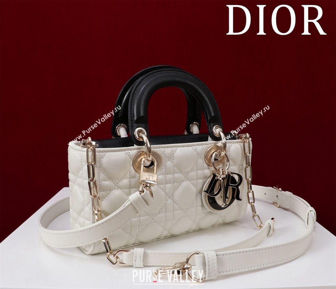 Dior Small Lady D-Joy Bag in Two-Tone Cannage Lambskin White/Black 2024 M0541 (XXG-240923069)