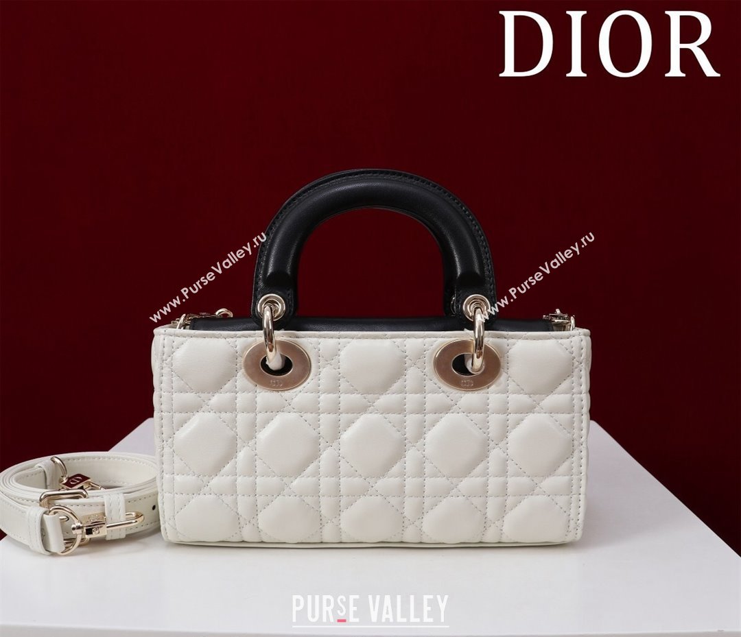 Dior Small Lady D-Joy Bag in Two-Tone Cannage Lambskin White/Black 2024 M0541 (XXG-240923069)