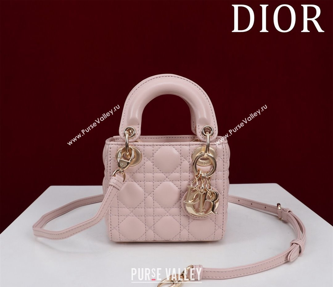 Dior Micro Lady Dior Bag in Lambskin Light Pink 2024 M0856 (XXG-240923044)