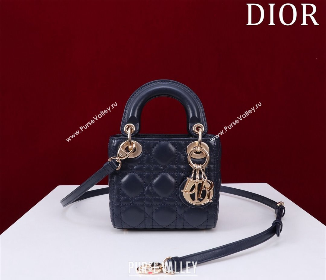 Dior Micro Lady Dior Bag in Lambskin Dark Blue 2024 M0856 (XXG-240923045)