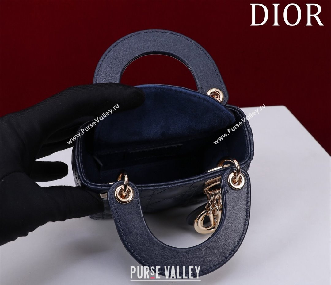 Dior Micro Lady Dior Bag in Lambskin Dark Blue 2024 M0856 (XXG-240923045)