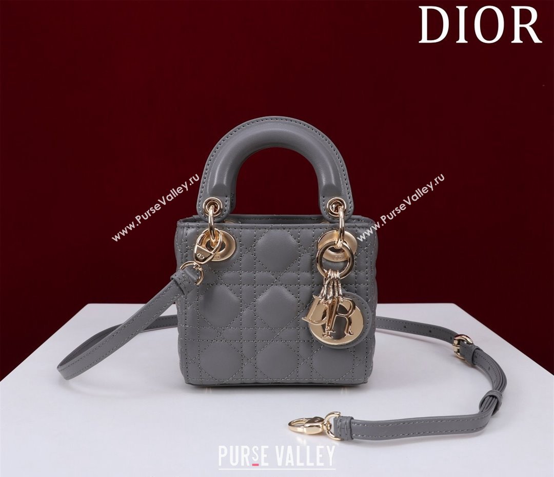 Dior Micro Lady Dior Bag in Lambskin Dark Grey 2024 M0856 (XXG-240923046)