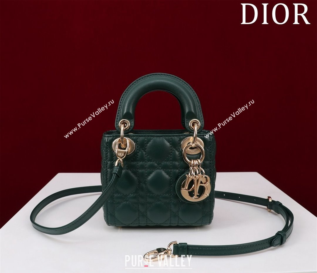 Dior Micro Lady Dior Bag in Lambskin Dark Green 2024 M0856 (XXG-240923047)