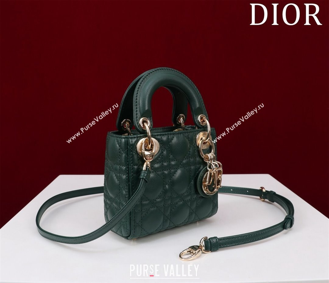 Dior Micro Lady Dior Bag in Lambskin Dark Green 2024 M0856 (XXG-240923047)