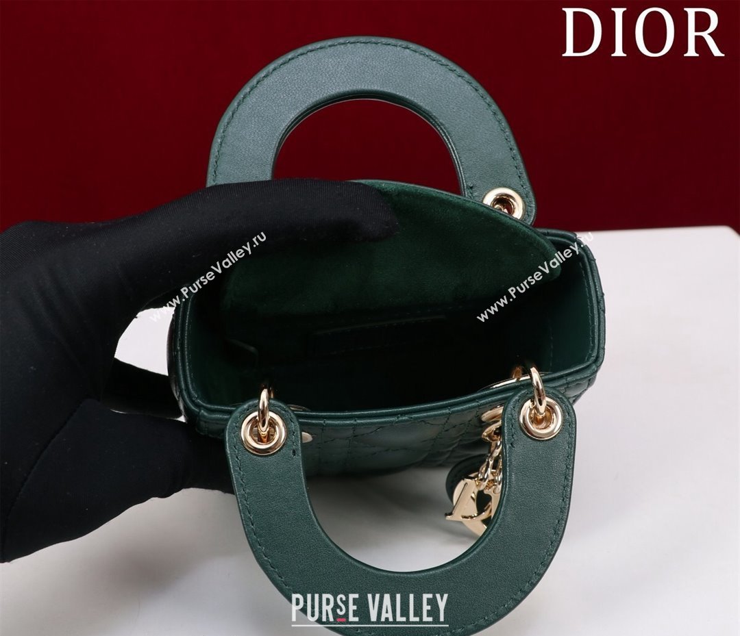 Dior Micro Lady Dior Bag in Lambskin Dark Green 2024 M0856 (XXG-240923047)