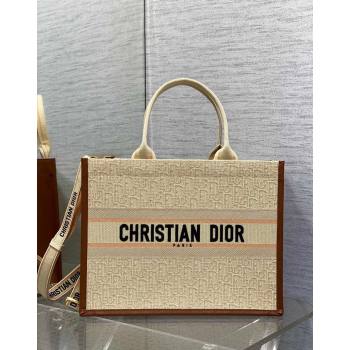 Dior Medium Dior Book Tote Bag in Beige Dior Oblique Embroidered Raffia Straw and Camel Brown Calfskin 2024 (XXG-240923105)