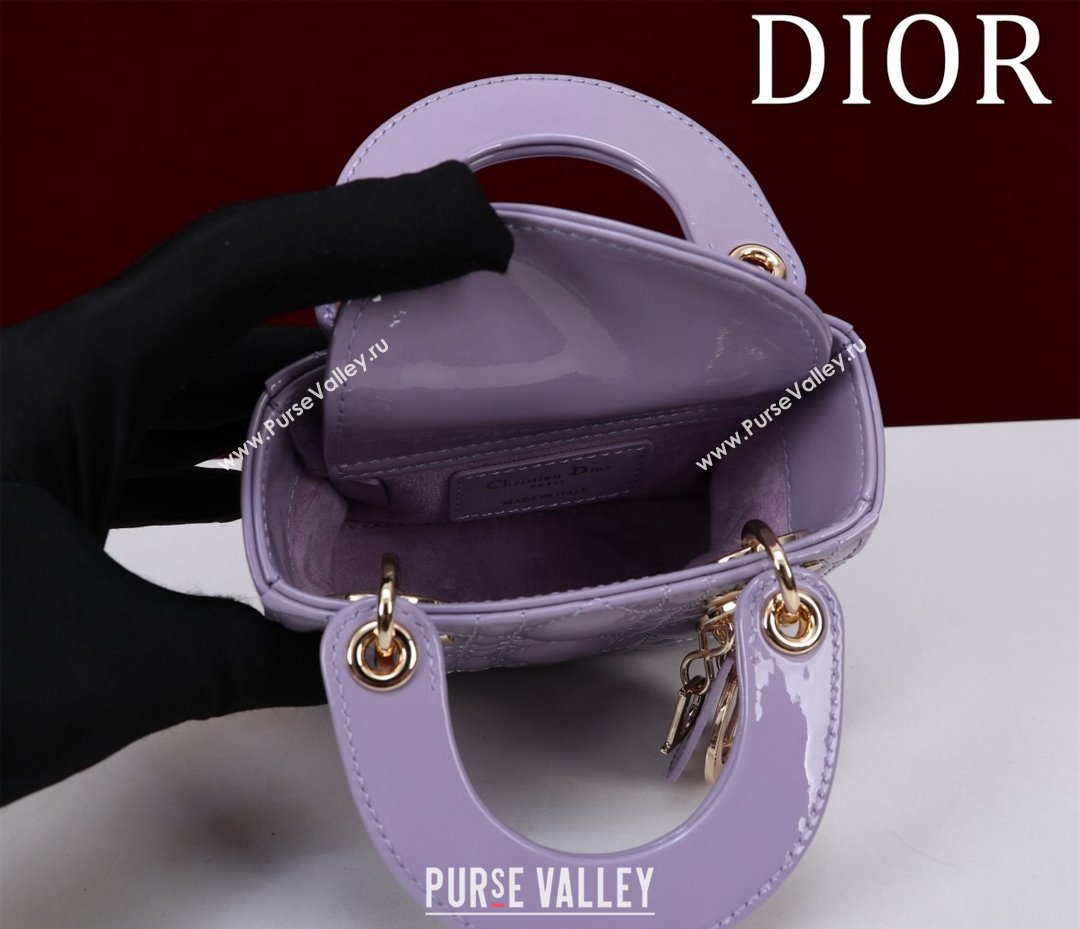 Dior Micro Lady Dior Bag in Patent Leather Light Purple 2024 M0856 (XXG-240923049)