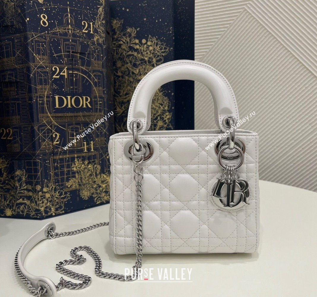 Dior Classic Mini Lady Dior Bag in Cannage Lambskin Princess White/Silver 2024 (BF-240923051)