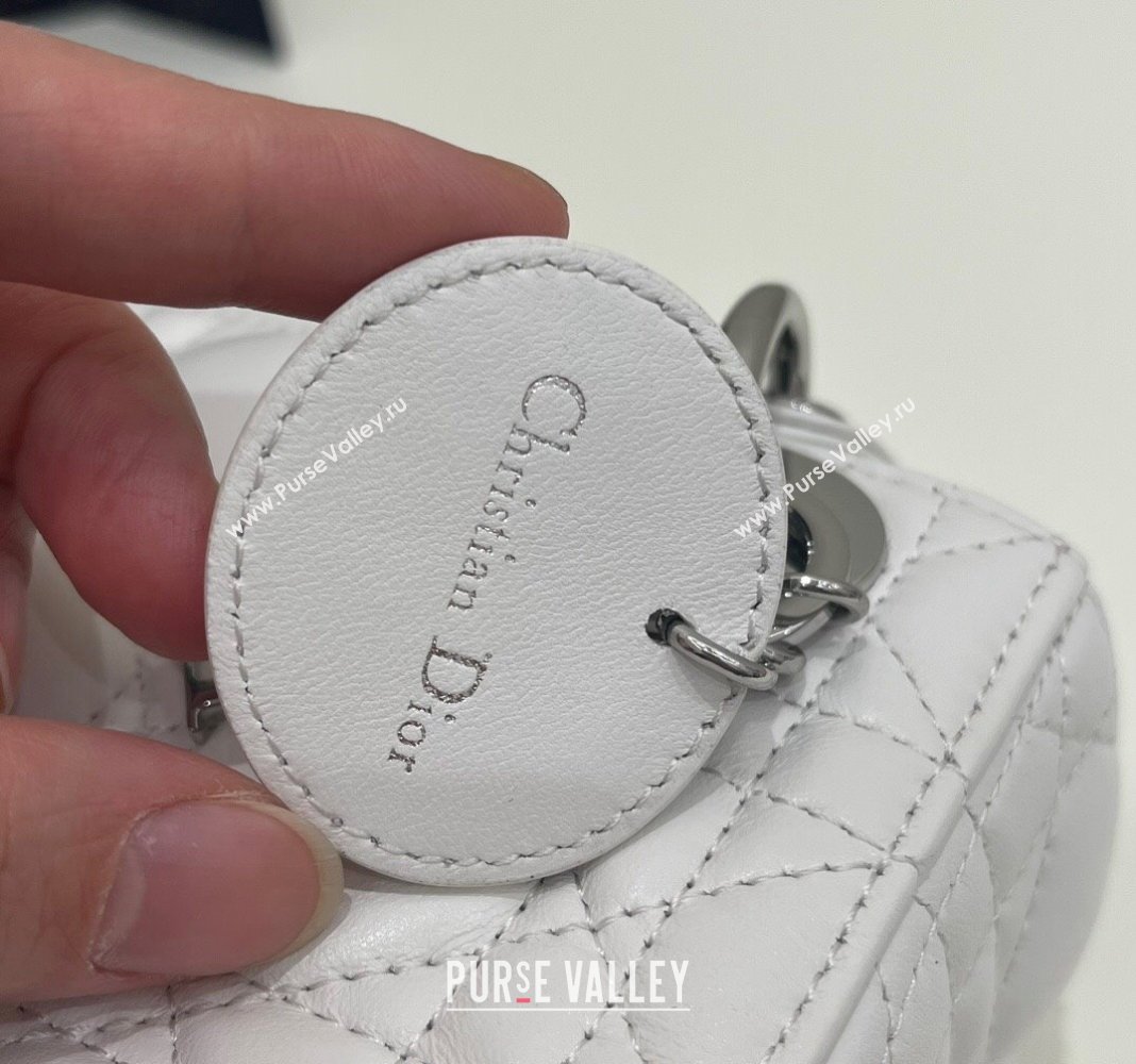 Dior Classic Mini Lady Dior Bag in Cannage Lambskin Princess White/Silver 2024 (BF-240923051)