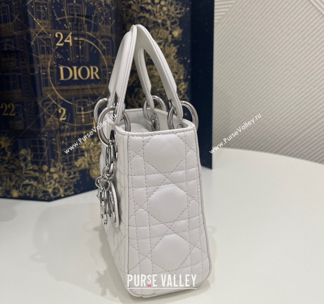 Dior Classic Mini Lady Dior Bag in Cannage Lambskin Princess White/Silver 2024 (BF-240923051)