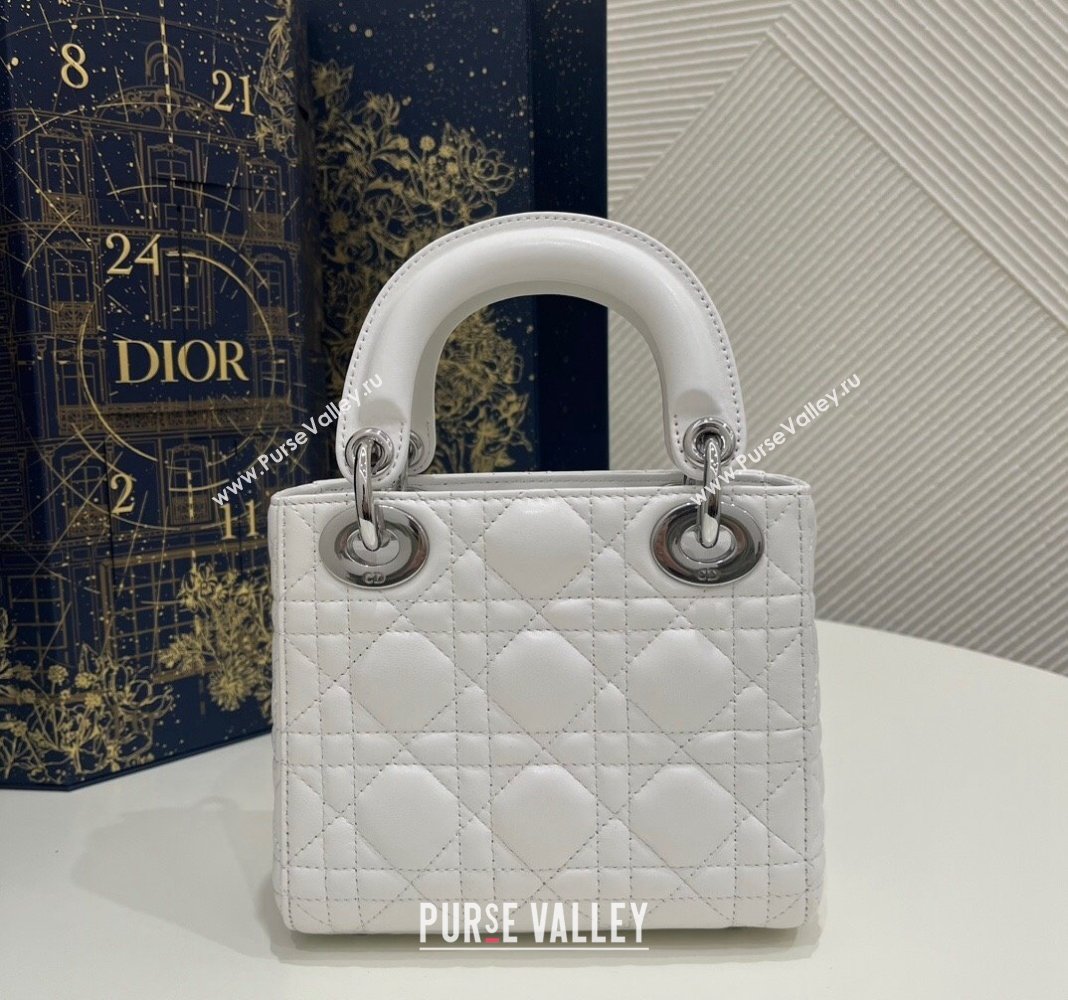 Dior Classic Mini Lady Dior Bag in Cannage Lambskin Princess White/Silver 2024 (BF-240923051)