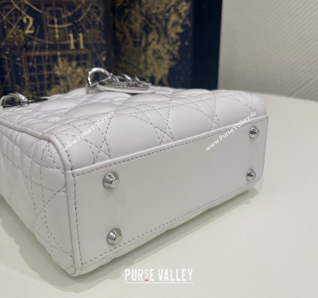 Dior Classic Mini Lady Dior Bag in Cannage Lambskin Princess White/Silver 2024 (BF-240923051)