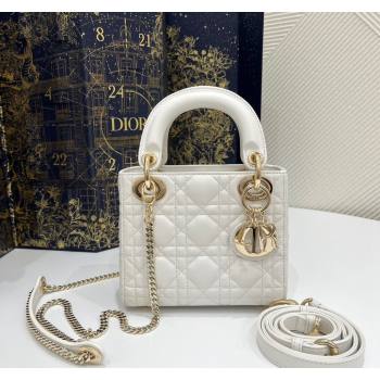 Dior Classic Mini Lady Dior Bag in Cannage Lambskin Princess White/Gold 2024 (BF-240923052)