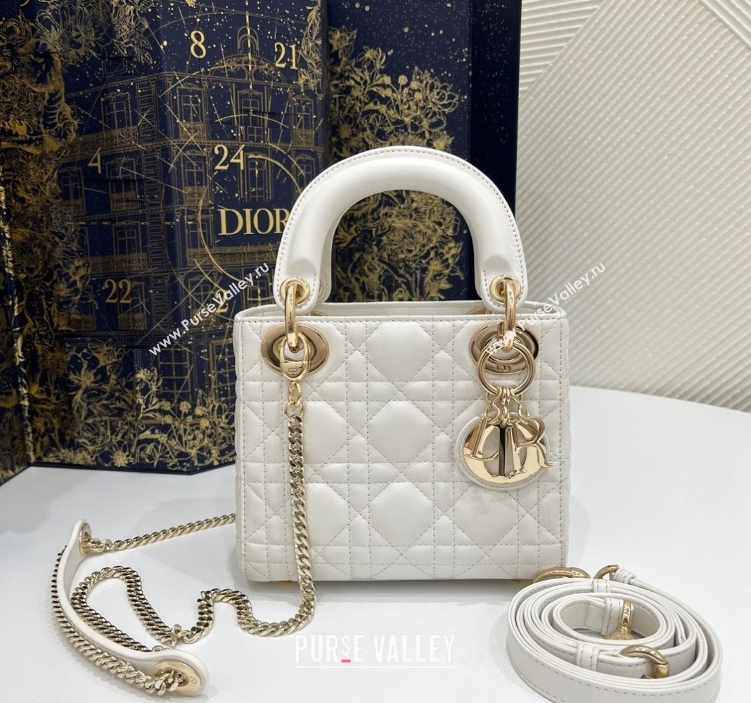 Dior Classic Mini Lady Dior Bag in Cannage Lambskin Princess White/Gold 2024 (BF-240923052)