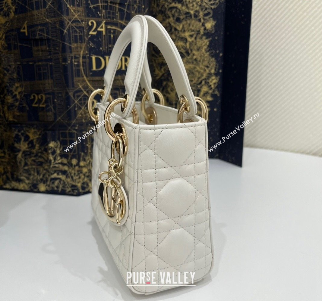 Dior Classic Mini Lady Dior Bag in Cannage Lambskin Princess White/Gold 2024 (BF-240923052)