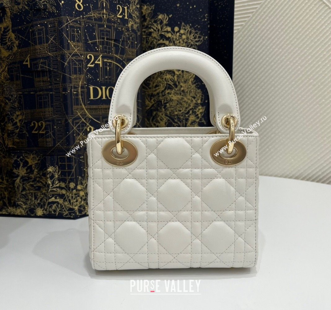 Dior Classic Mini Lady Dior Bag in Cannage Lambskin Princess White/Gold 2024 (BF-240923052)