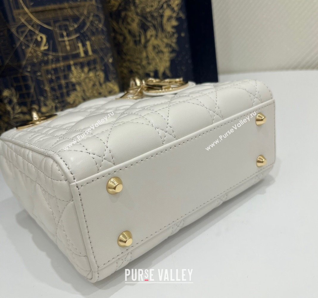 Dior Classic Mini Lady Dior Bag in Cannage Lambskin Princess White/Gold 2024 (BF-240923052)