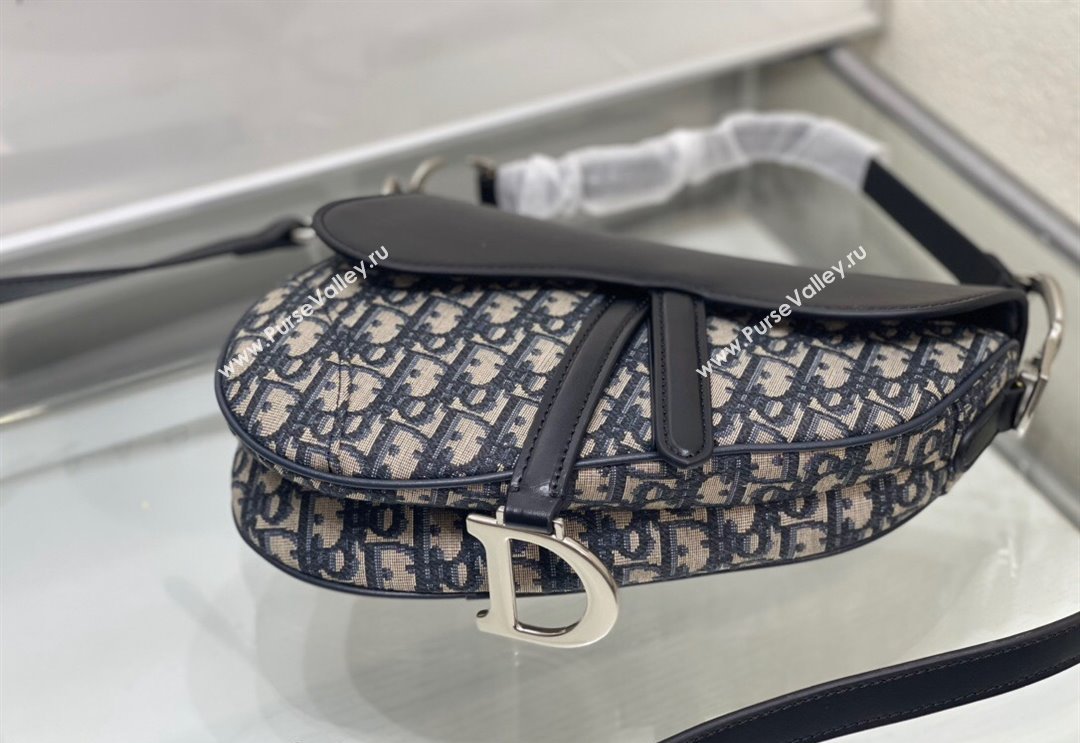 Dior Medium Saddle Bag with Strap in Blue Oblique Jacquard and Smooth Calfskin 2024 DR5528 (BF-240923101)