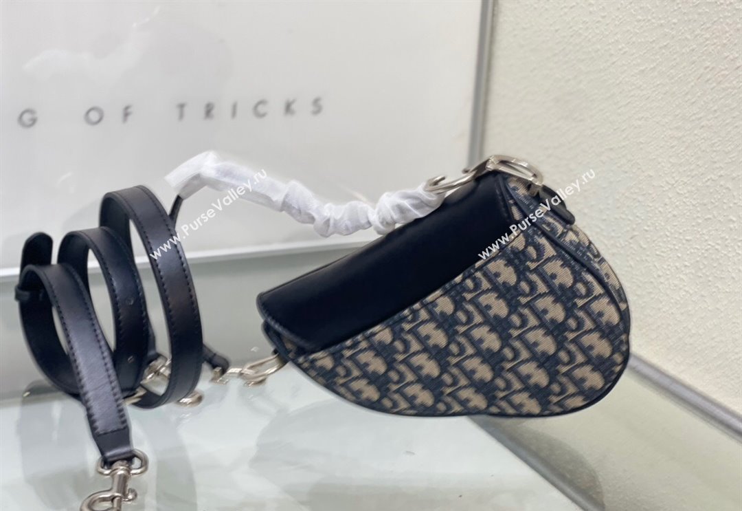 Dior Mini Saddle Bag with Strap in Blue Oblique Jacquard and Smooth Calfskin 2024 DR5528 (BF-240923102)