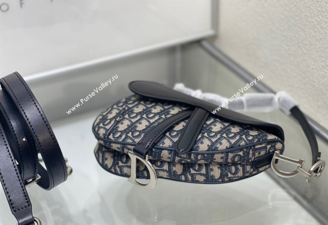 Dior Mini Saddle Bag with Strap in Blue Oblique Jacquard and Smooth Calfskin 2024 DR5528 (BF-240923102)