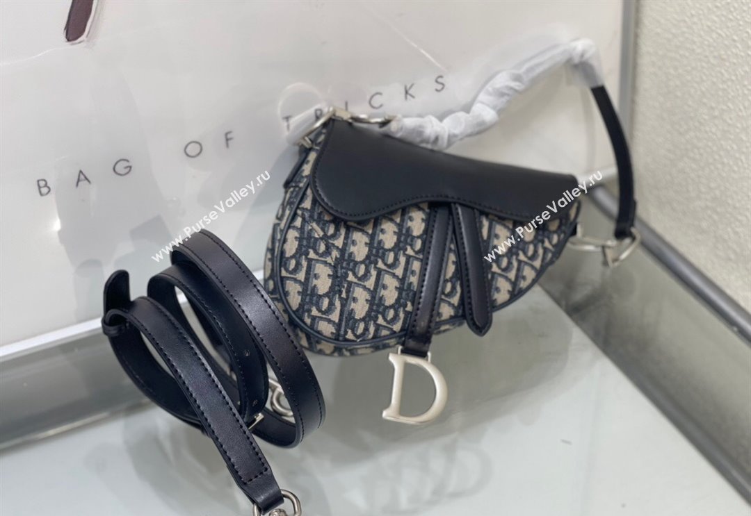 Dior Mini Saddle Bag with Strap in Blue Oblique Jacquard and Smooth Calfskin 2024 DR5528 (BF-240923102)