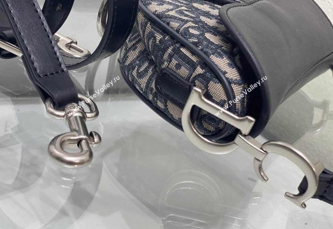 Dior Mini Saddle Bag with Strap in Blue Oblique Jacquard and Smooth Calfskin 2024 DR5528 (BF-240923102)