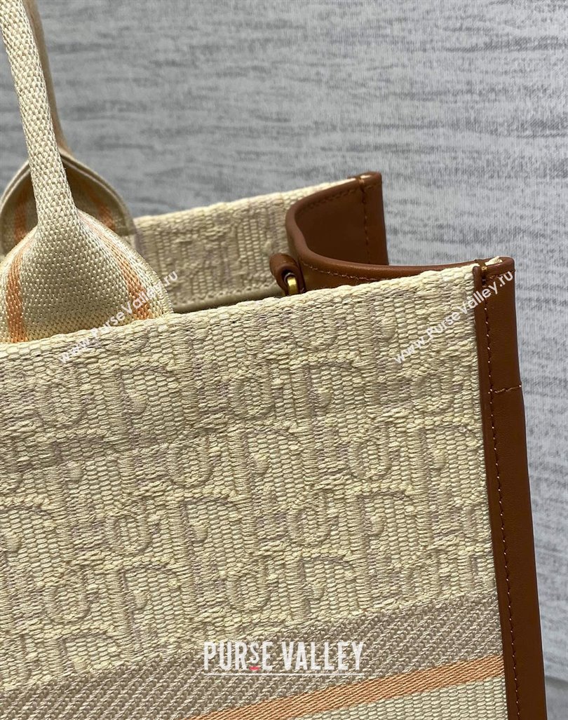 Dior Medium Dior Book Tote Bag in Beige Dior Oblique Embroidered Raffia Straw and Camel Brown Calfskin 2024 (XXG-240923105)