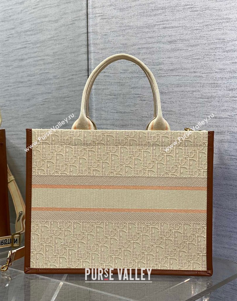 Dior Medium Dior Book Tote Bag in Beige Dior Oblique Embroidered Raffia Straw and Camel Brown Calfskin 2024 (XXG-240923105)