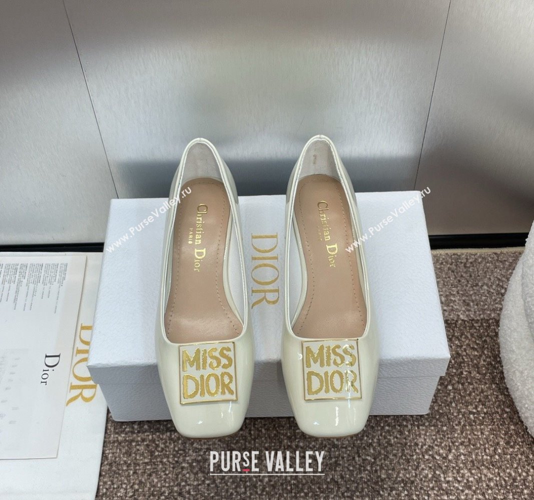 Dior Miss Dior Pump 3.5cm in Patent Calfskin White 2024 0930 (MD-240930001)