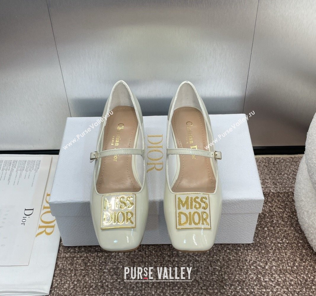 Dior Miss Dior Mary Janes Pumps 3.5cm in Patent Leather White 2024 0929 (MD-240930003)