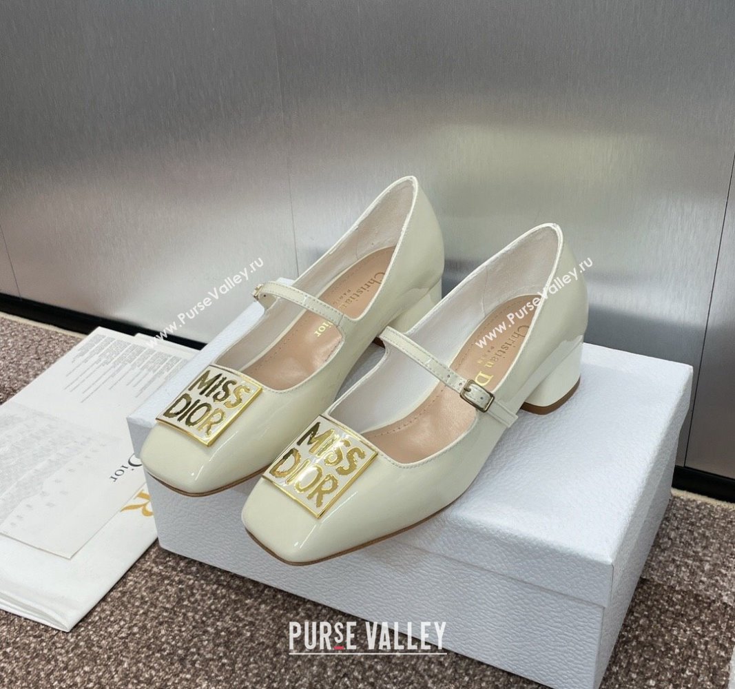 Dior Miss Dior Mary Janes Pumps 3.5cm in Patent Leather White 2024 0929 (MD-240930003)