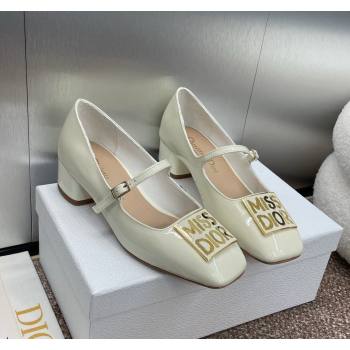 Dior Miss Dior Mary Janes Pumps 3.5cm in Patent Leather White 2024 0929 (MD-240930003)