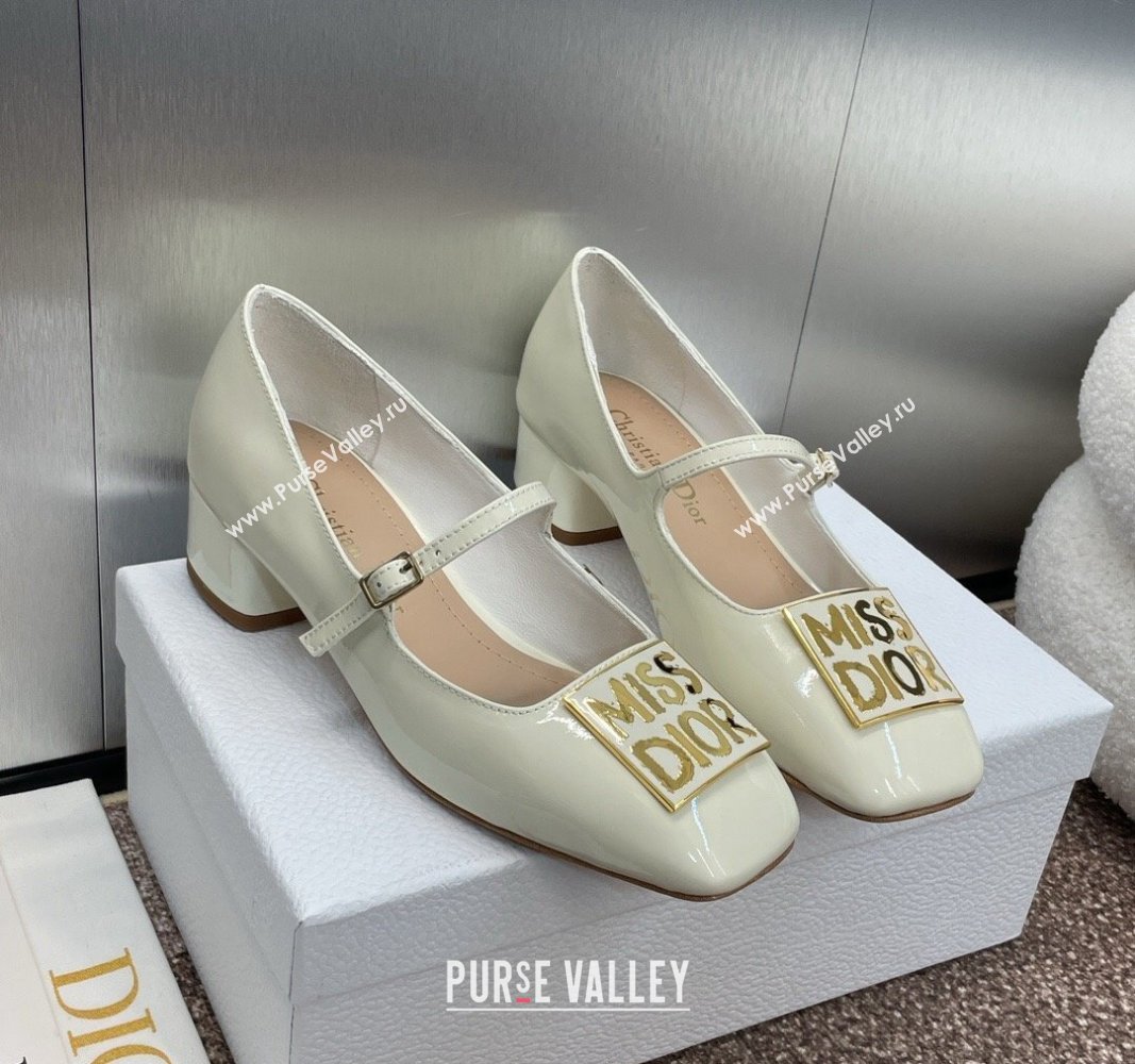 Dior Miss Dior Mary Janes Pumps 3.5cm in Patent Leather White 2024 0929 (MD-240930003)