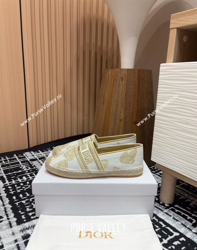 Dior Granville Espadrilles Flat in Cotton Embroidered with Butterfly Motif White/Gold (SS-240930044)