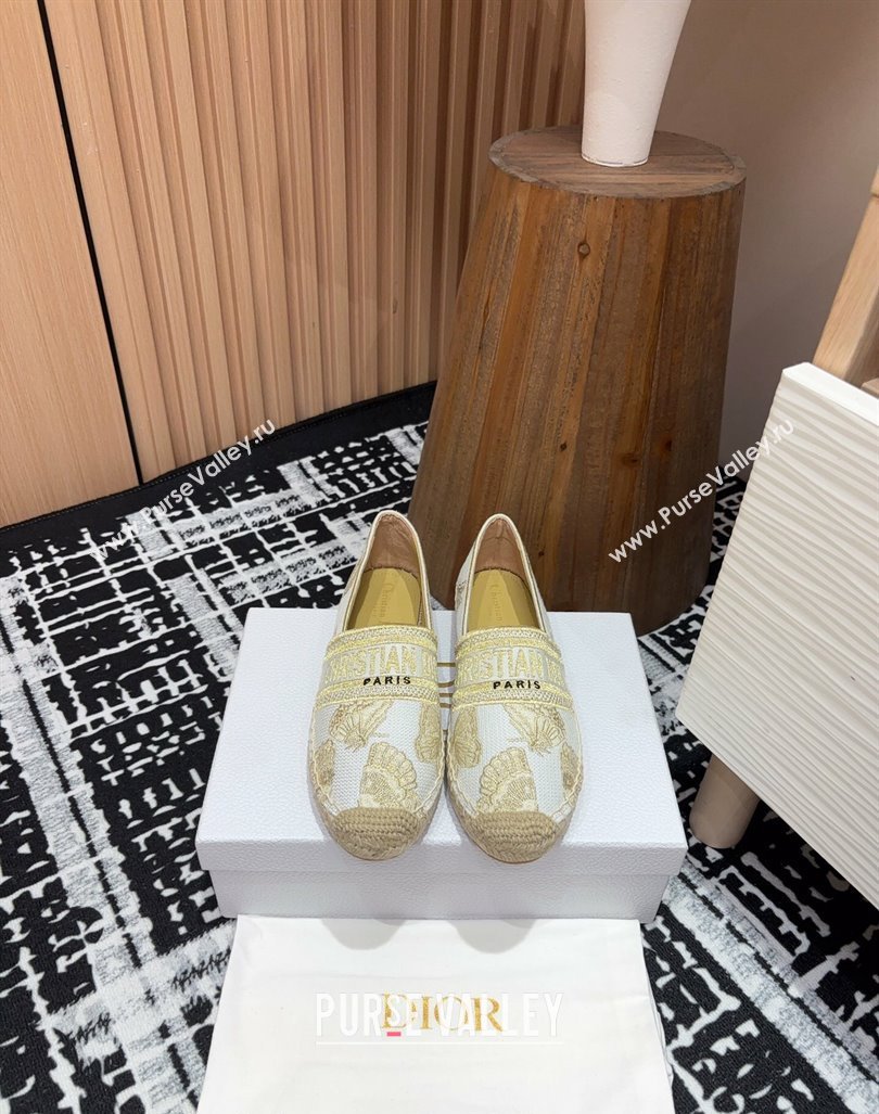 Dior Granville Espadrilles Flat in Cotton Embroidered with Butterfly Motif White/Gold (SS-240930044)